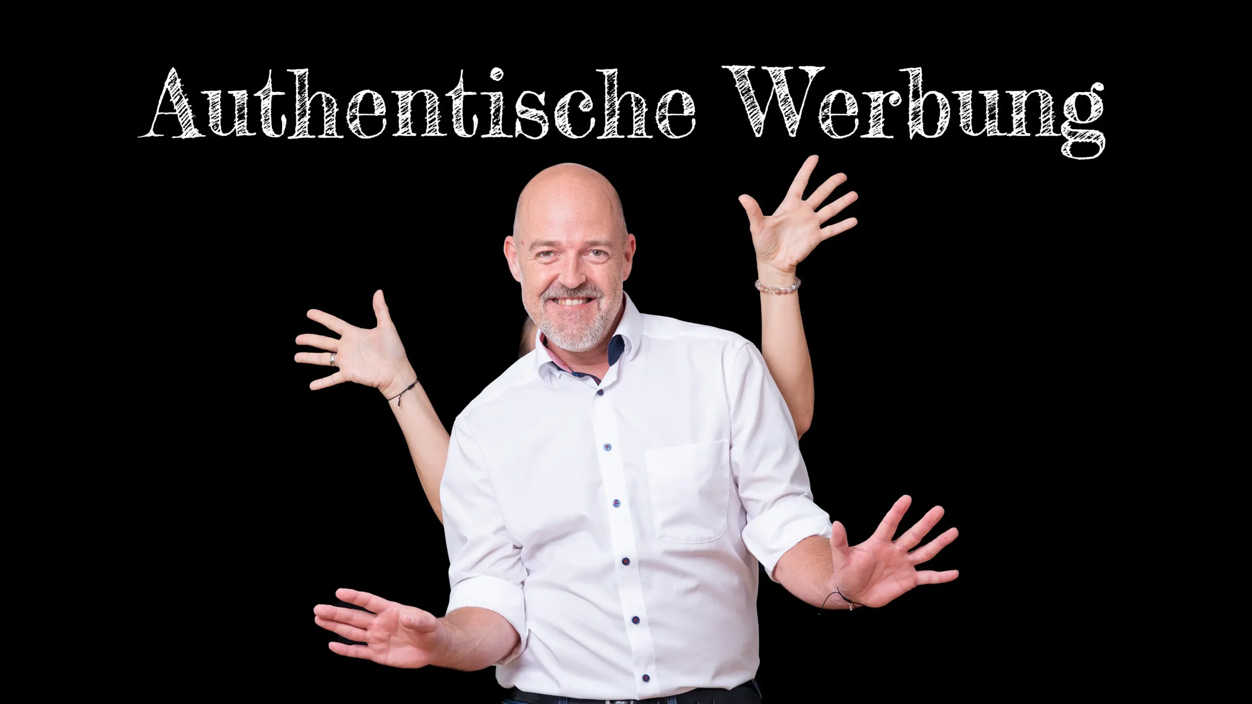 Title ist: "Authentische Werbung" Darunter steht Johannes mit vier Händen
