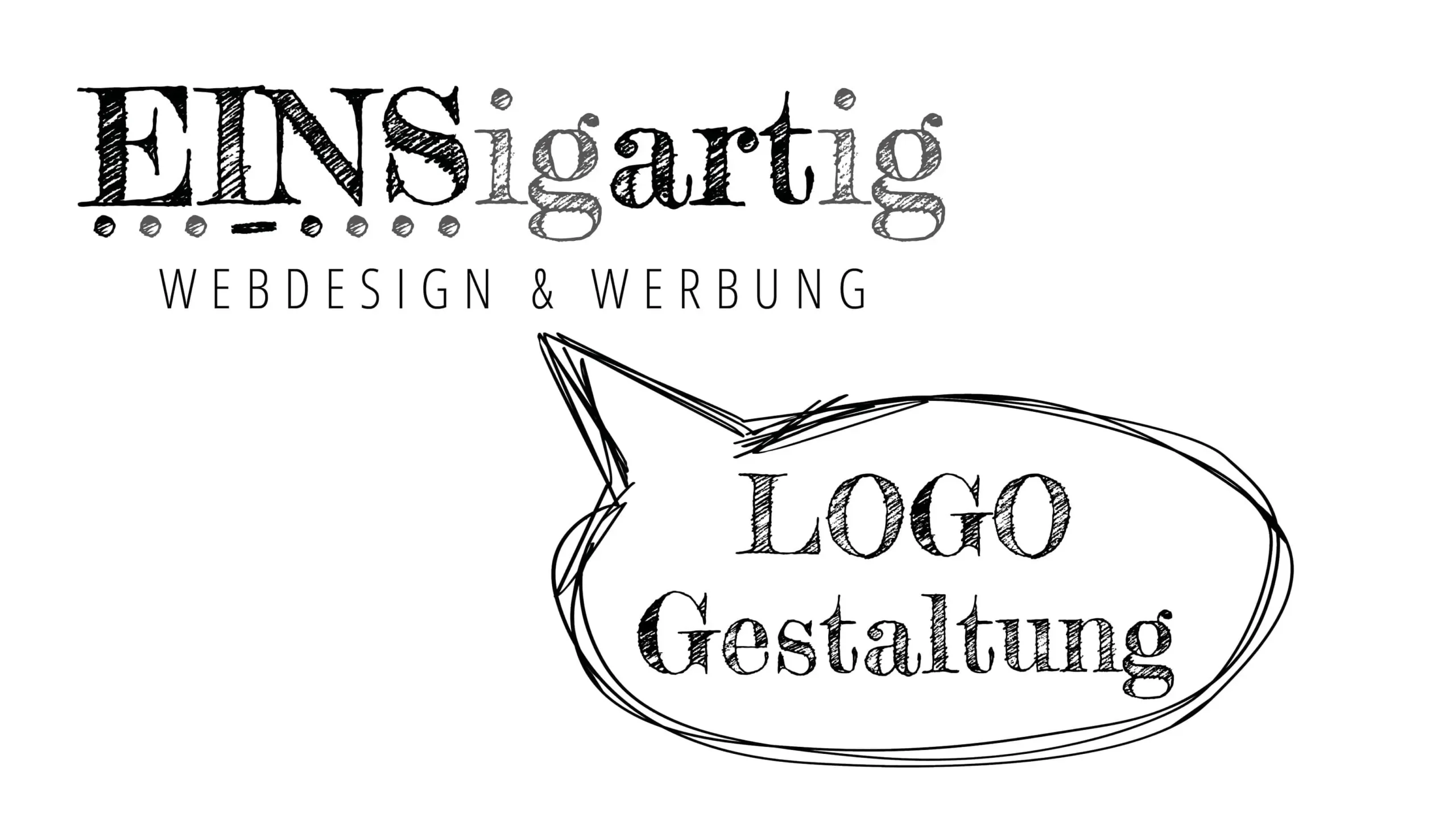 EINSigartig Logo: "EINSigartig - Webdesign & Werbung" und darunter der Text: "Logo Gestaltung"