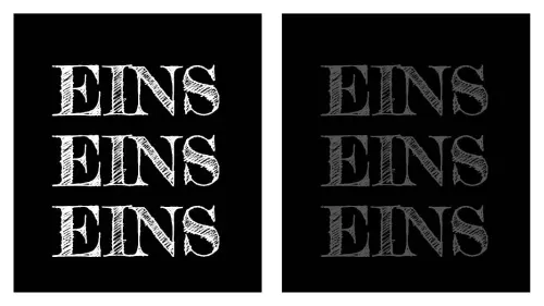 dreimal der Text: "EINS" untereinander mit zwei verscheiden Kontras Einstellungen